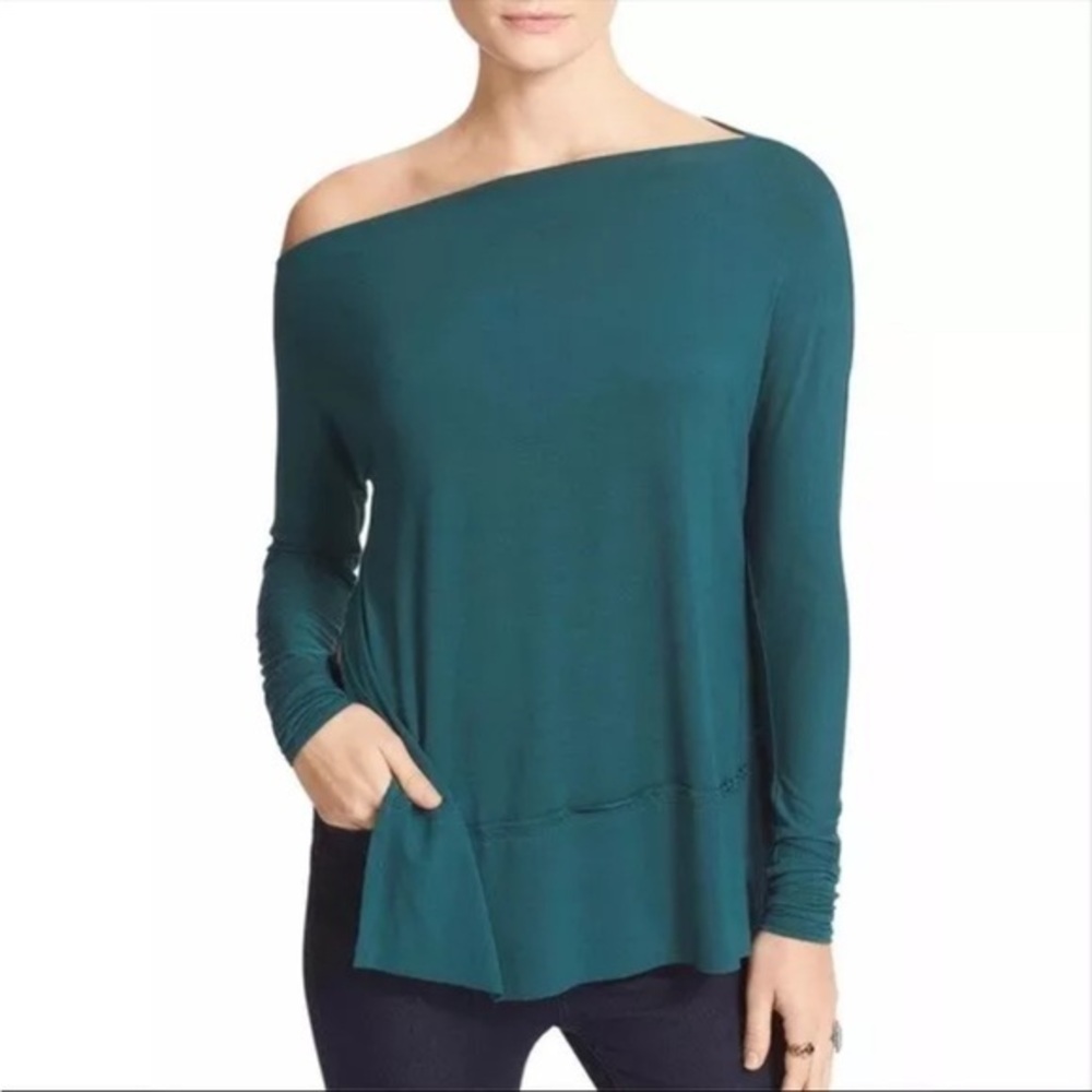 We The Free People Boat Neck Long Sleeve Luna Tunic Tee Top Green Womens Small